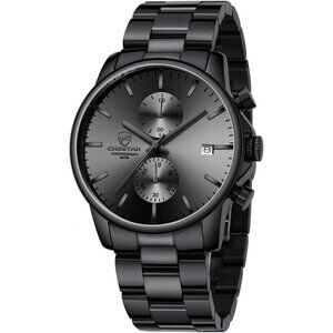 Fashion Business Men's Watches Black Stainless Steel Waterproof  Watch for Men